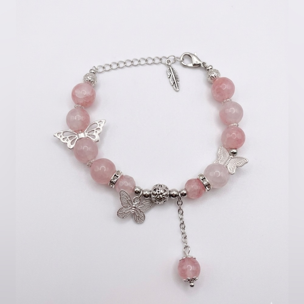 Elegant Handmade Pink and Silver Butterfly Charm Bracelet